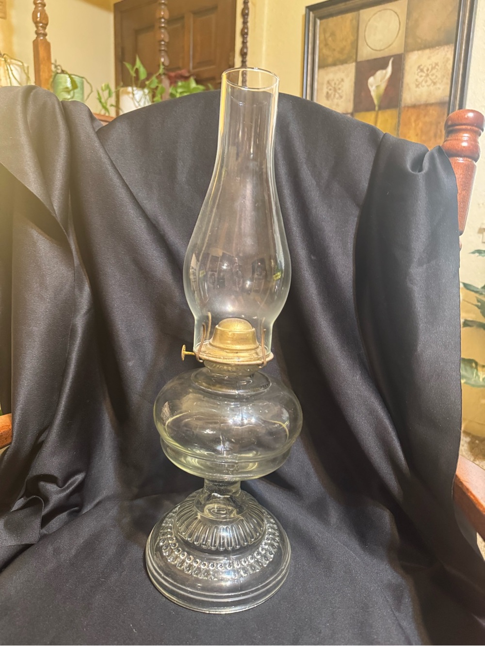 Vintage Clear Glass Hurricane Oil Lamp